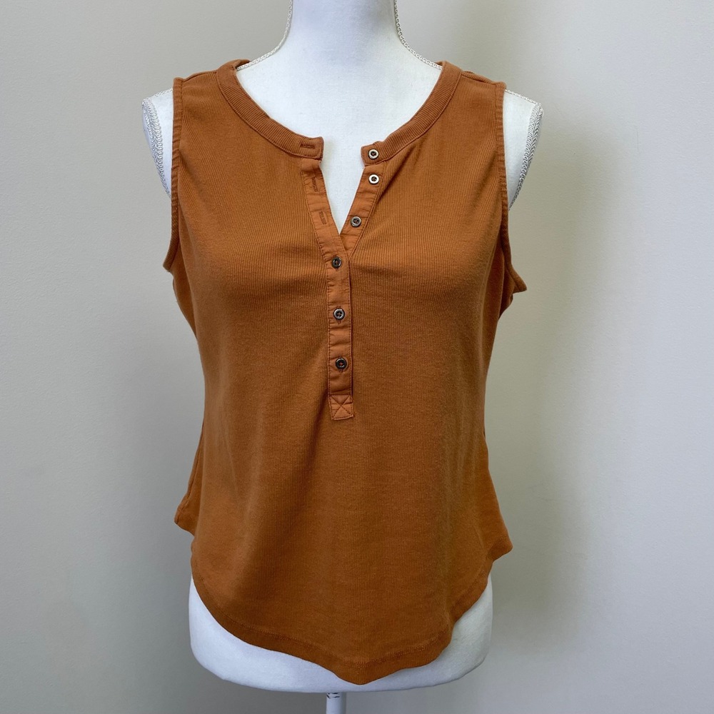 Pilcro Anthropologie Rust Orange Ribbed Sleeveless Henley Tank Top Large